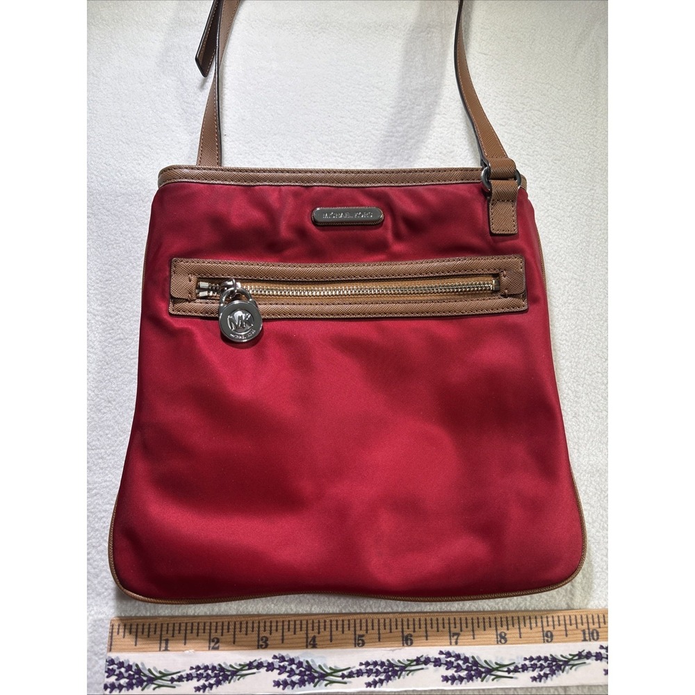 Michael Kors Kempton Nylon Zip Front Crossbody Handbag RED